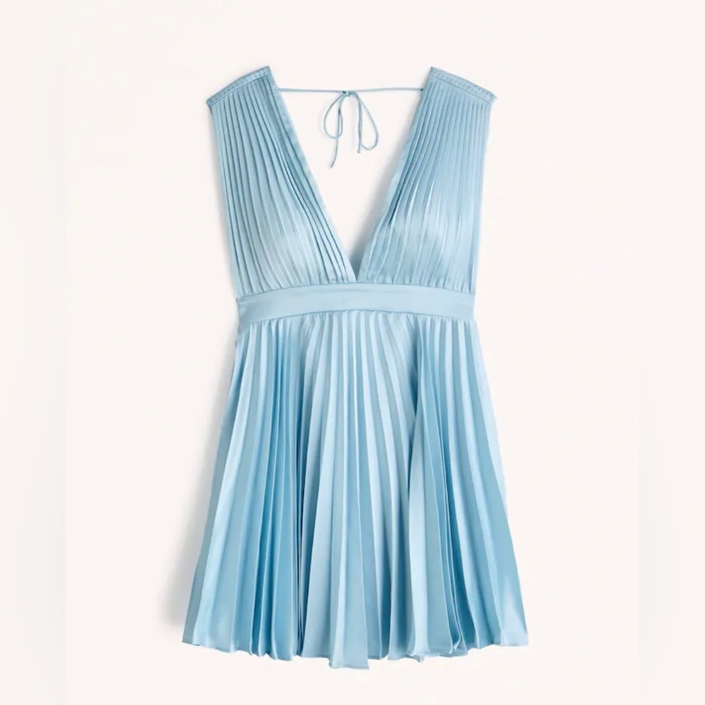 Abercrombie | Plunge Pleated Mini Dress in Blue